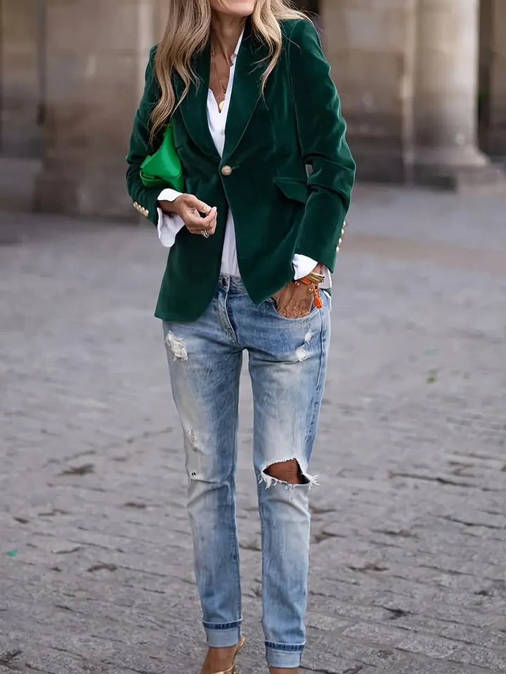 Women's Blazer with Plush Texture and Tailored Fit, Open Front Smart Casual