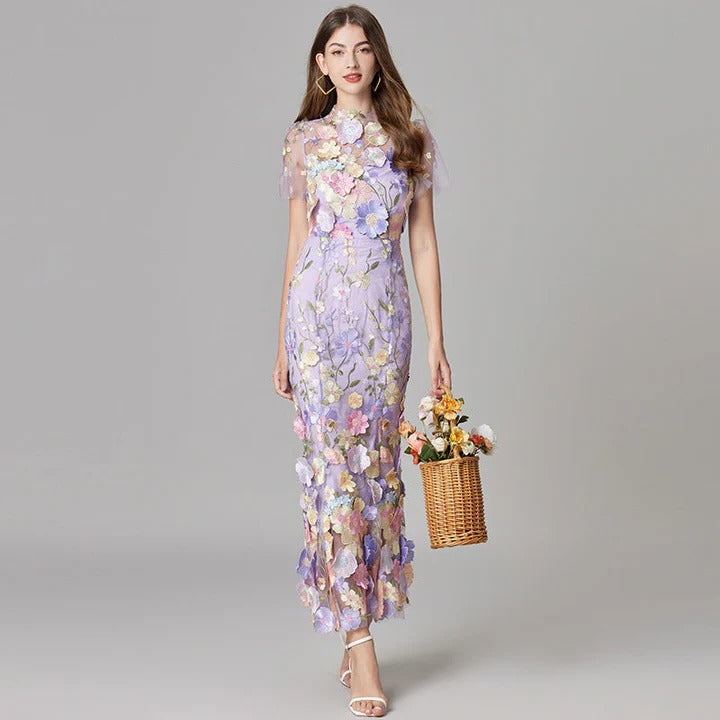 Floral Midi Dress with Lightweight Fabric and Side Vents, Sleeveless Slip-Style Silhouette