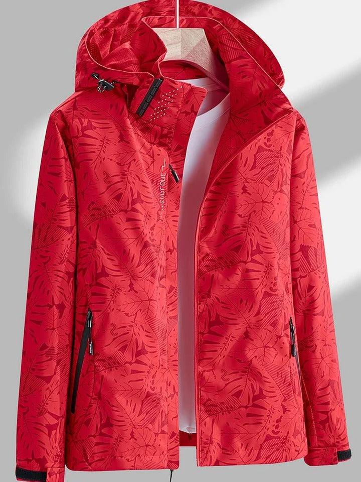 Waterproof Jacket for Women with Adjustable Hood and Front Zip, Lightweight Regular Fit