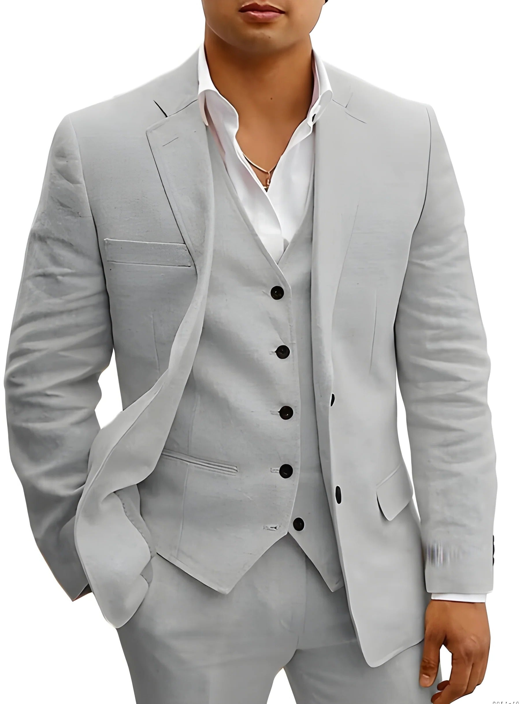 Summer Suit for Men with Breathable Lightweight Fabric and Three-Piece Set, Tapered Fit