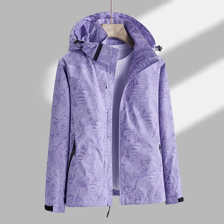 Waterproof Jacket for Women with Adjustable Hood and Front Zip, Lightweight Regular Fit