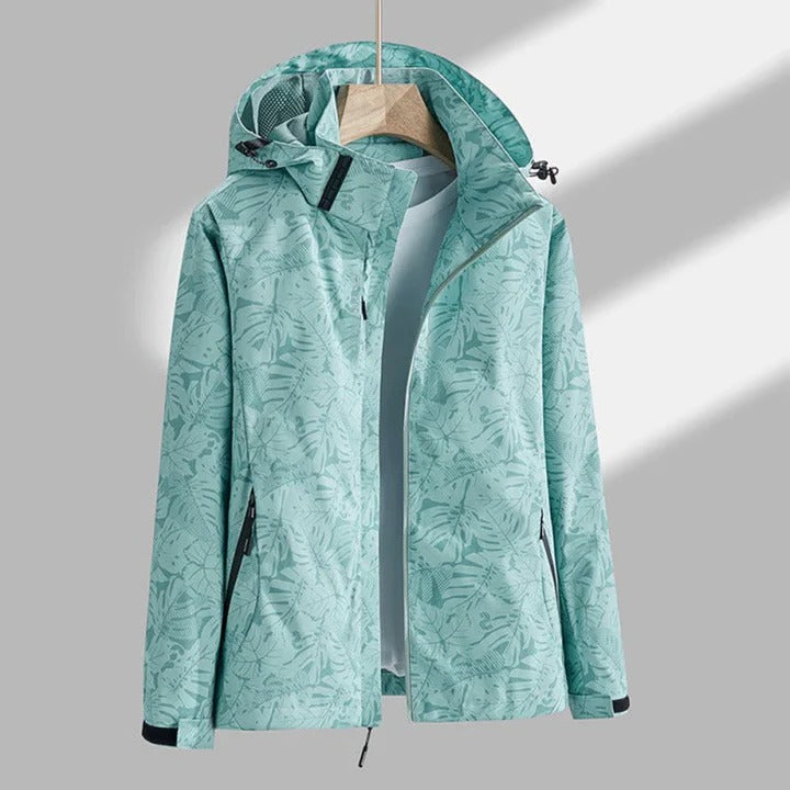 Waterproof Jacket for Women with Adjustable Hood and Front Zip, Lightweight Regular Fit