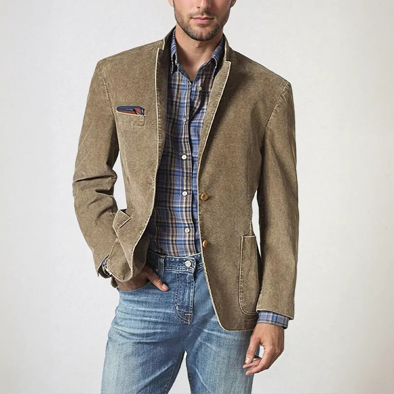 Men's Blazer with Notched Lapel and Relaxed Fit, Lightweight Woven, Sizes S to 5XL