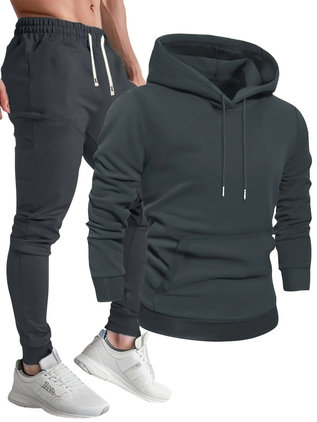 Men's Hoodie and Jogger Set with Drawstring Hood, Adjustable Waist, Tapered Ankle Cuffs