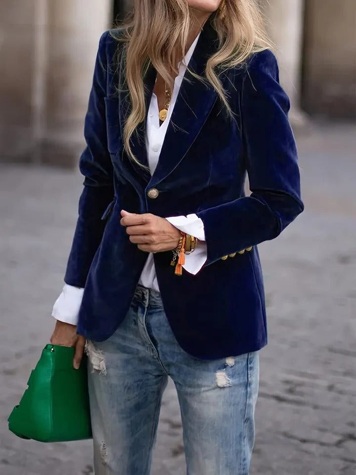 Women's Blazer with Plush Texture and Tailored Fit, Open Front Smart Casual