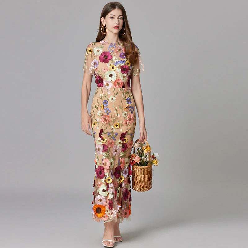 Floral Midi Dress with Lightweight Fabric and Side Vents, Sleeveless Slip-Style Silhouette