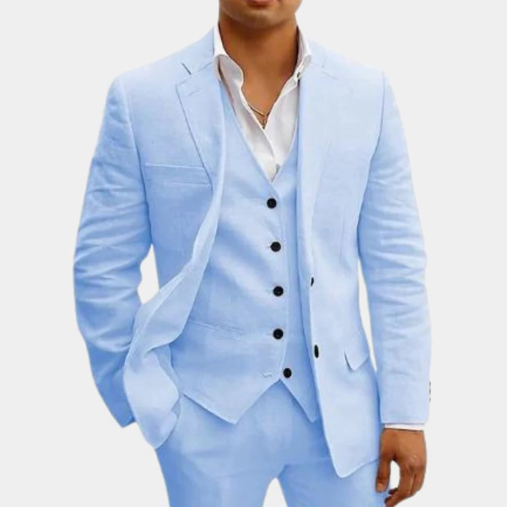 Summer Suit for Men with Breathable Lightweight Fabric and Three-Piece Set, Tapered Fit