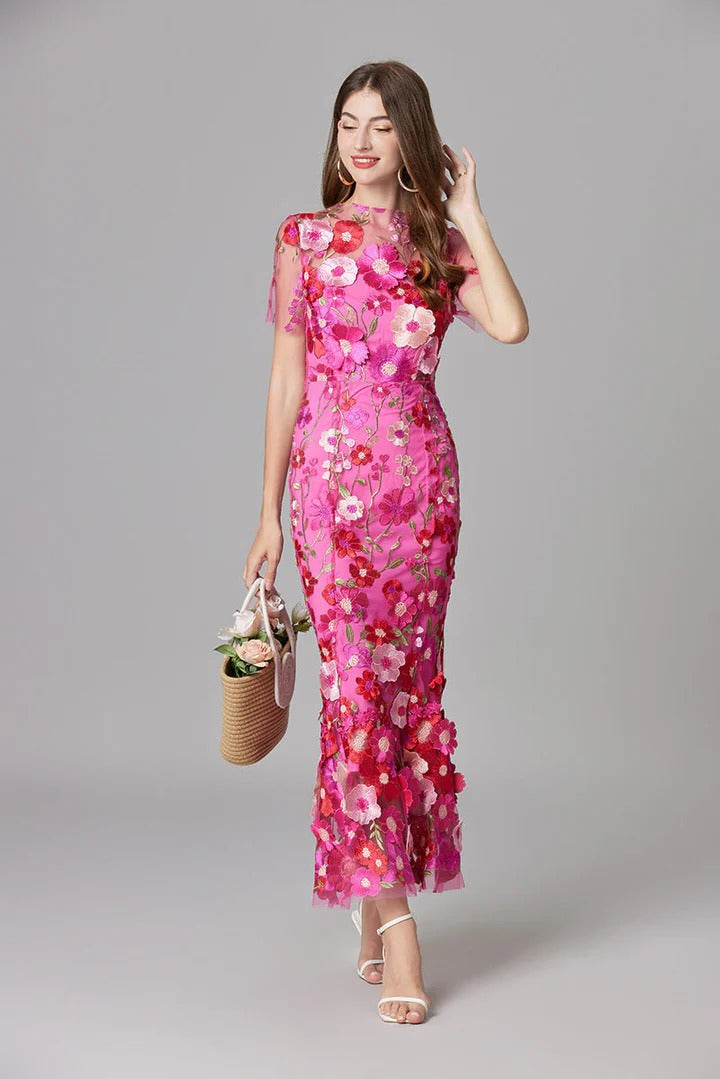 Floral Midi Dress with Lightweight Fabric and Side Vents, Sleeveless Slip-Style Silhouette