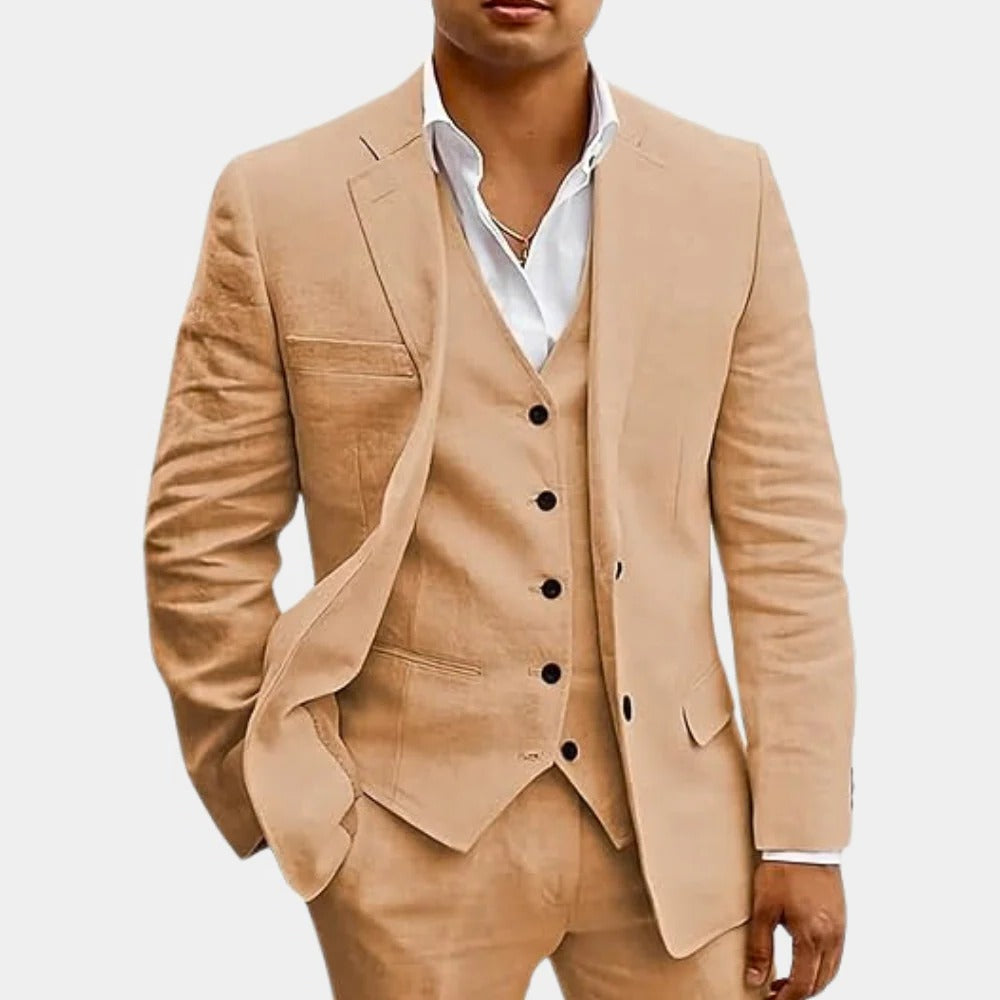 Summer Suit for Men with Breathable Lightweight Fabric and Three-Piece Set, Tapered Fit