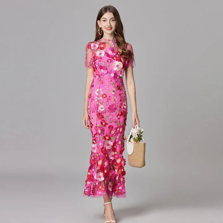 Floral Midi Dress with Lightweight Fabric and Side Vents, Sleeveless Slip-Style Silhouette