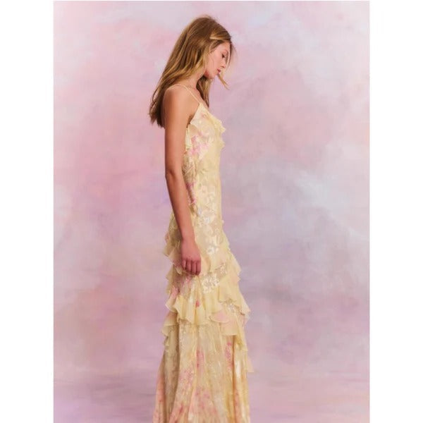 Sleeveless Summer Dress with Spaghetti Straps and Ruffle Trim, Above-Ankle Relaxed Fit