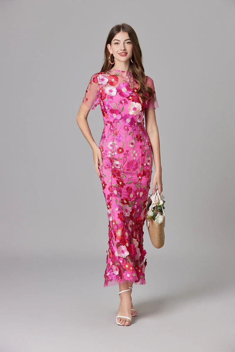 Floral Midi Dress with Lightweight Fabric and Side Vents, Sleeveless Slip-Style Silhouette