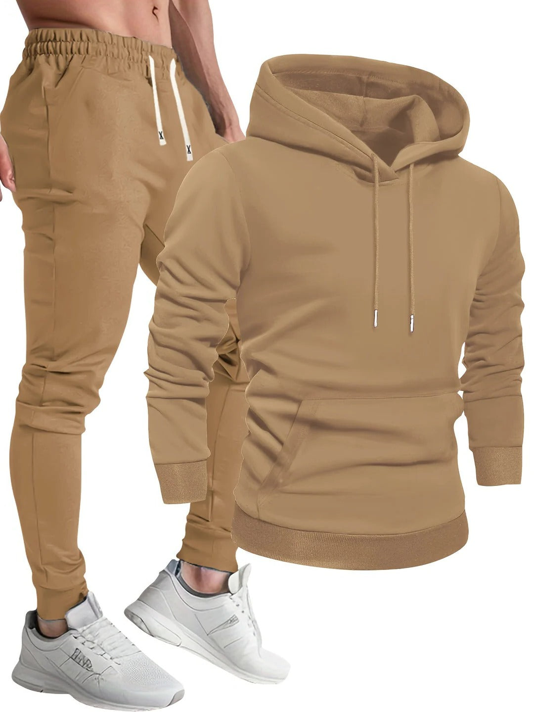 Men's Hoodie and Jogger Set with Drawstring Hood, Adjustable Waist, Tapered Ankle Cuffs