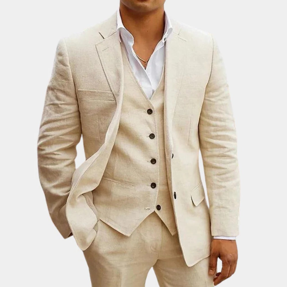 Summer Suit for Men with Breathable Lightweight Fabric and Three-Piece Set, Tapered Fit
