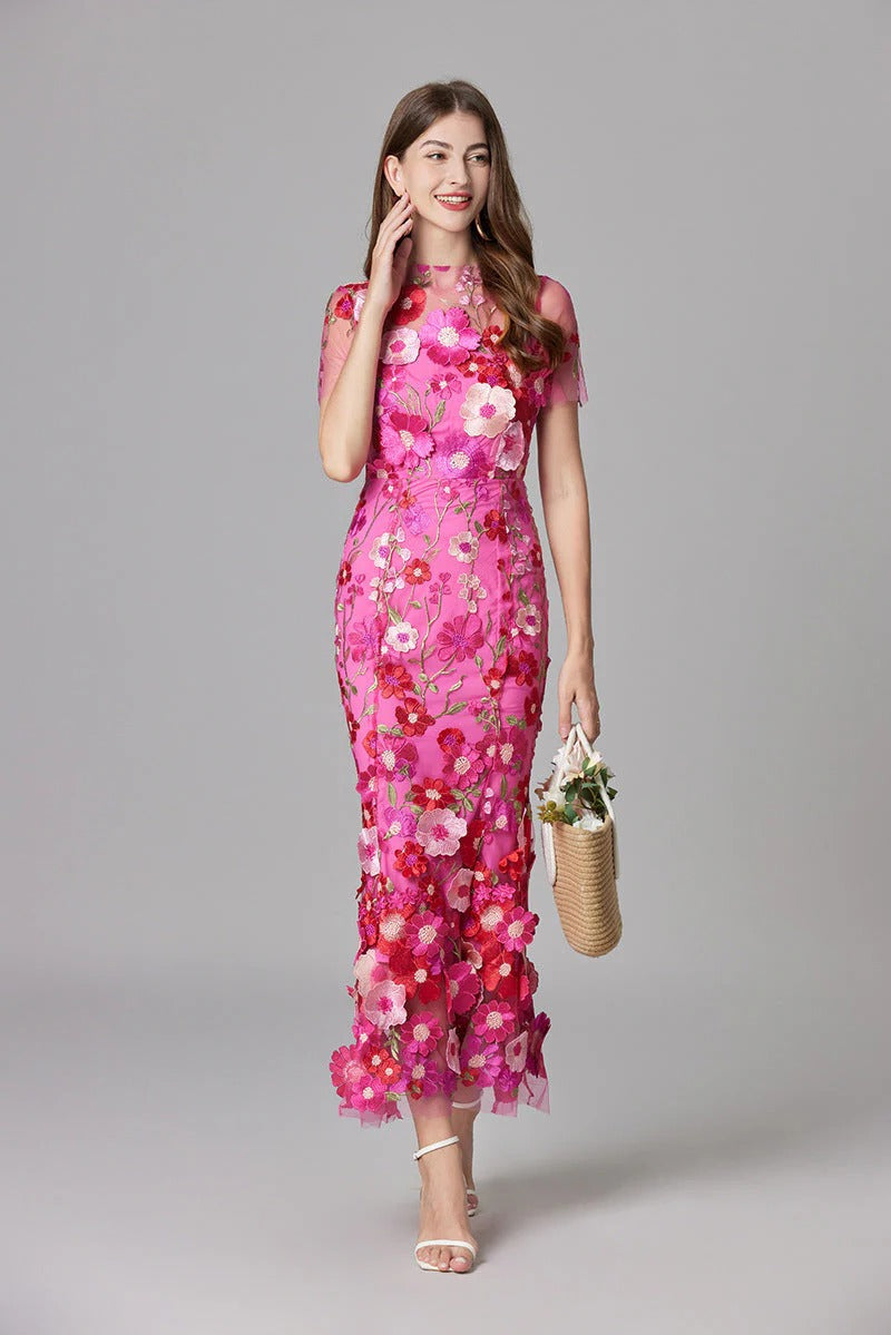 Floral Midi Dress with Lightweight Fabric and Side Vents, Sleeveless Slip-Style Silhouette