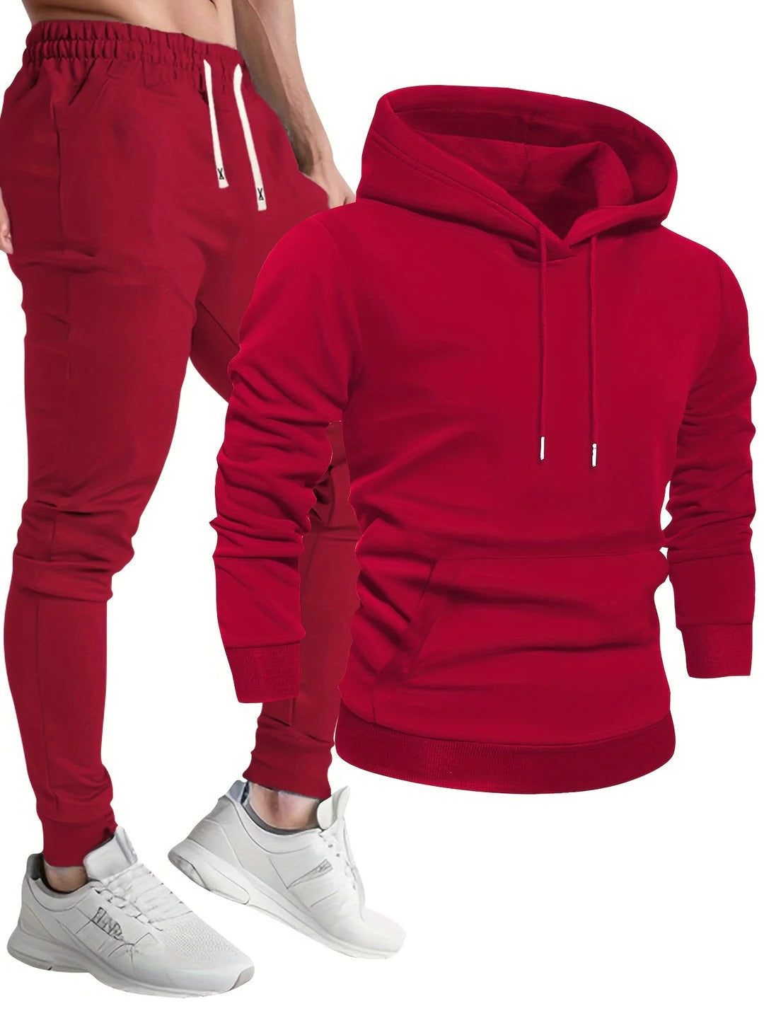 Men's Hoodie and Jogger Set with Drawstring Hood, Adjustable Waist, Tapered Ankle Cuffs