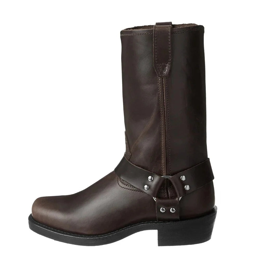 Cowboy Boots with Adjustable Buckle Strap and Water Resistant Leather, Mid-Calf