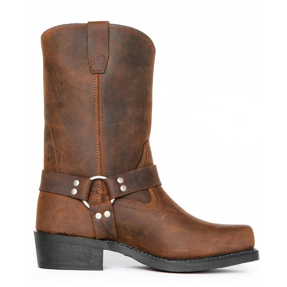 Cowboy Boots with Adjustable Buckle Strap and Water Resistant Leather, Mid-Calf