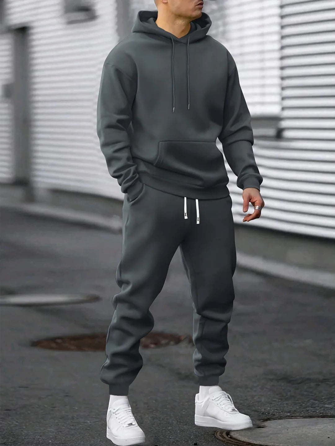Men's Hoodie and Jogger Set with Drawstring Hood, Adjustable Waist, Tapered Ankle Cuffs