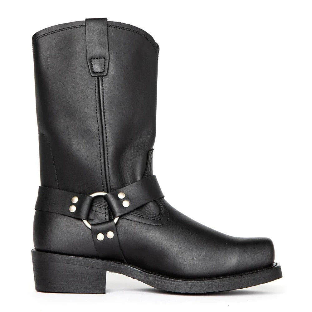 Cowboy Boots with Adjustable Buckle Strap and Water Resistant Leather, Mid-Calf