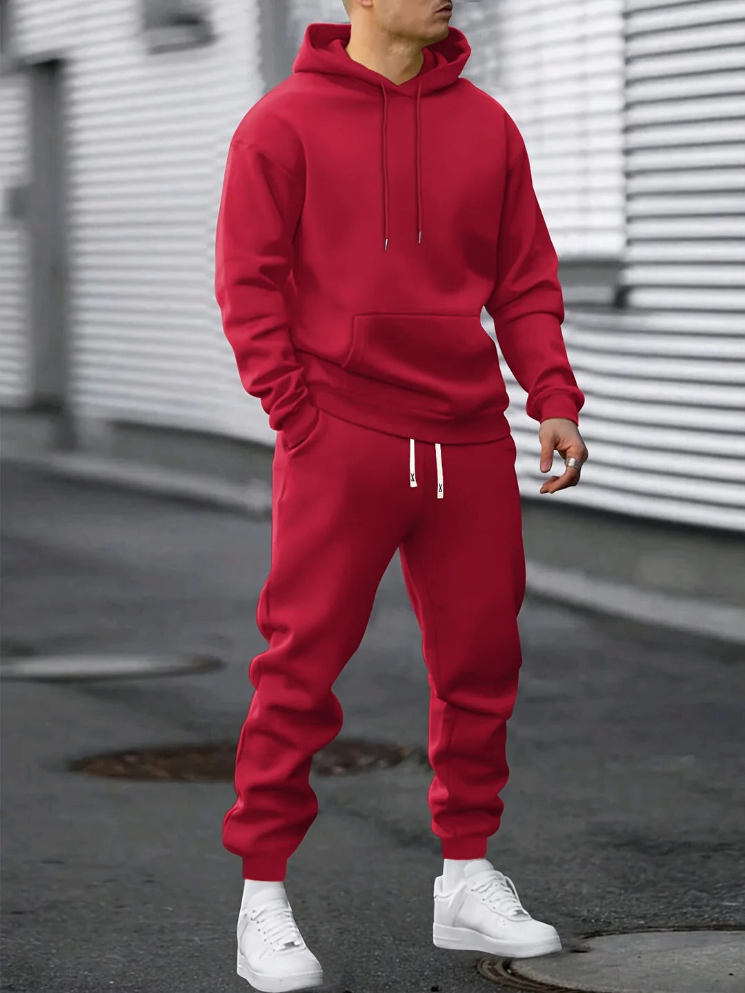 Men's Hoodie and Jogger Set with Drawstring Hood, Adjustable Waist, Tapered Ankle Cuffs