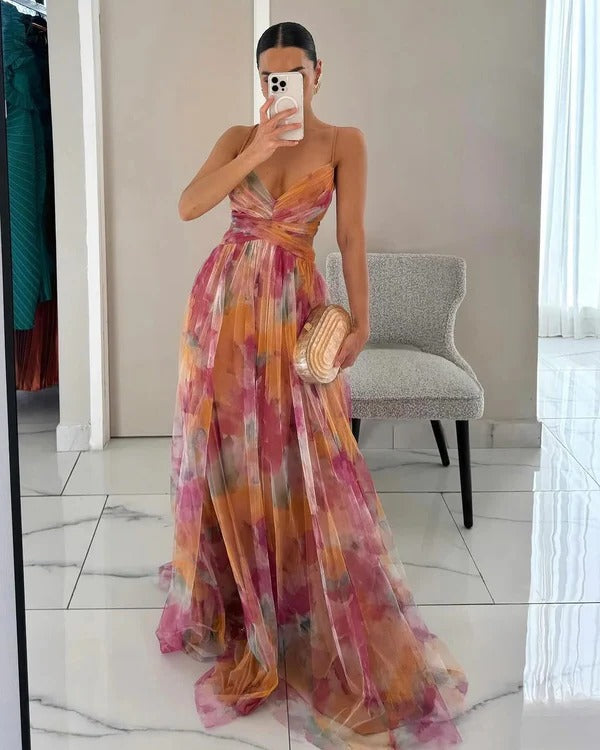 Sleeveless Maxi Dress with Adjustable Back Straps and Lightweight Lining, Ankle-Length