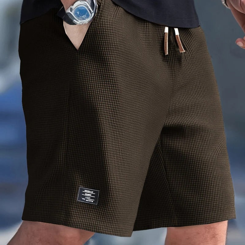 Men's Drawstring Shorts with Elastic Waistband and Side Pockets, Mid-Thigh Cotton Blend