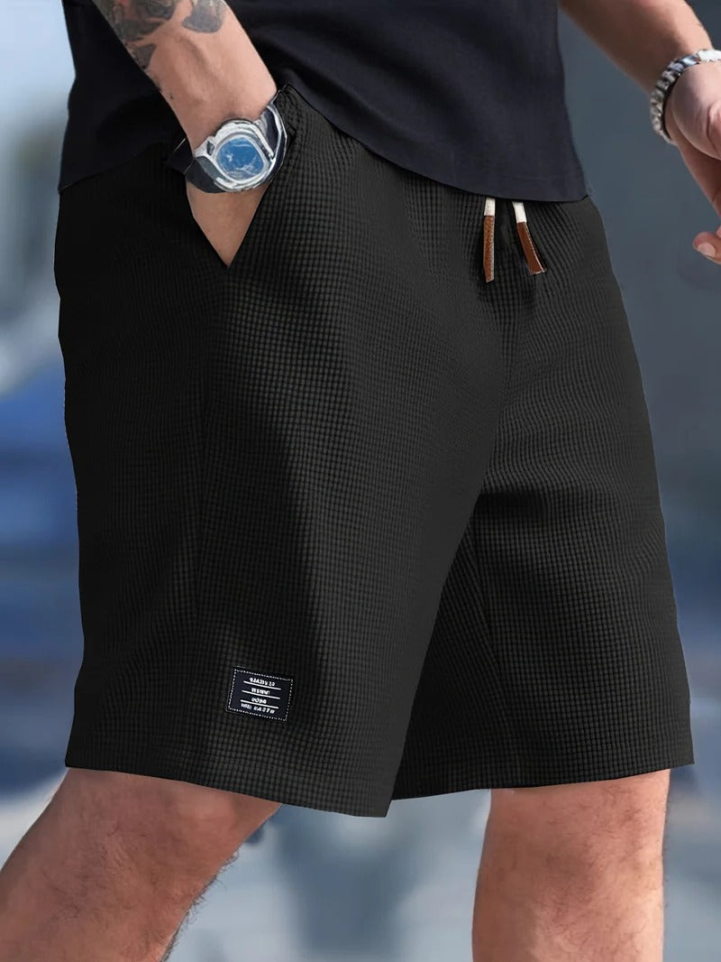 Men's Drawstring Shorts with Elastic Waistband and Side Pockets, Mid-Thigh Cotton Blend