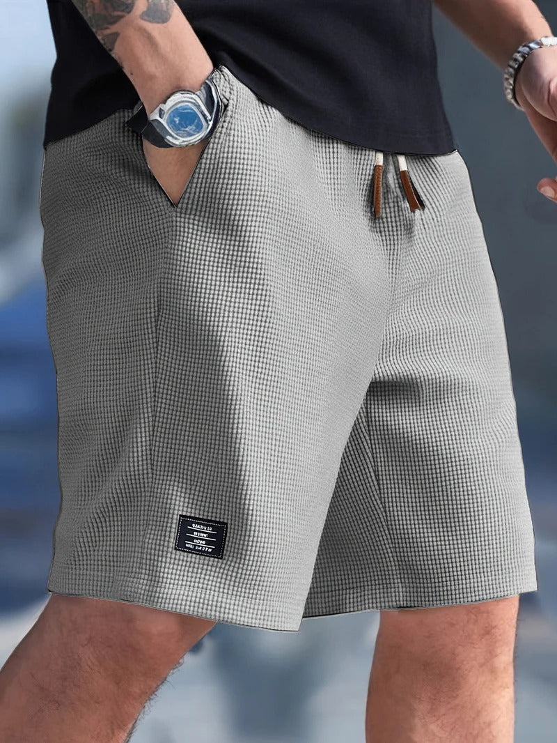 Men's Drawstring Shorts with Elastic Waistband and Side Pockets, Mid-Thigh Cotton Blend