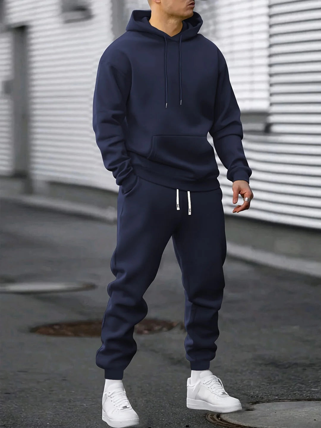 Men's Hoodie and Jogger Set with Drawstring Hood, Adjustable Waist, Tapered Ankle Cuffs