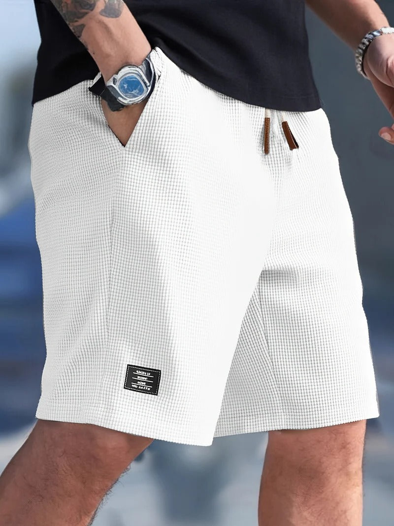 Men's Drawstring Shorts with Elastic Waistband and Side Pockets, Mid-Thigh Cotton Blend