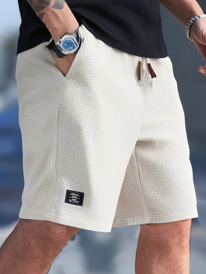 Men's Drawstring Shorts with Elastic Waistband and Side Pockets, Mid-Thigh Cotton Blend