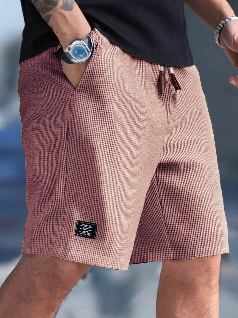 Men's Drawstring Shorts with Elastic Waistband and Side Pockets, Mid-Thigh Cotton Blend