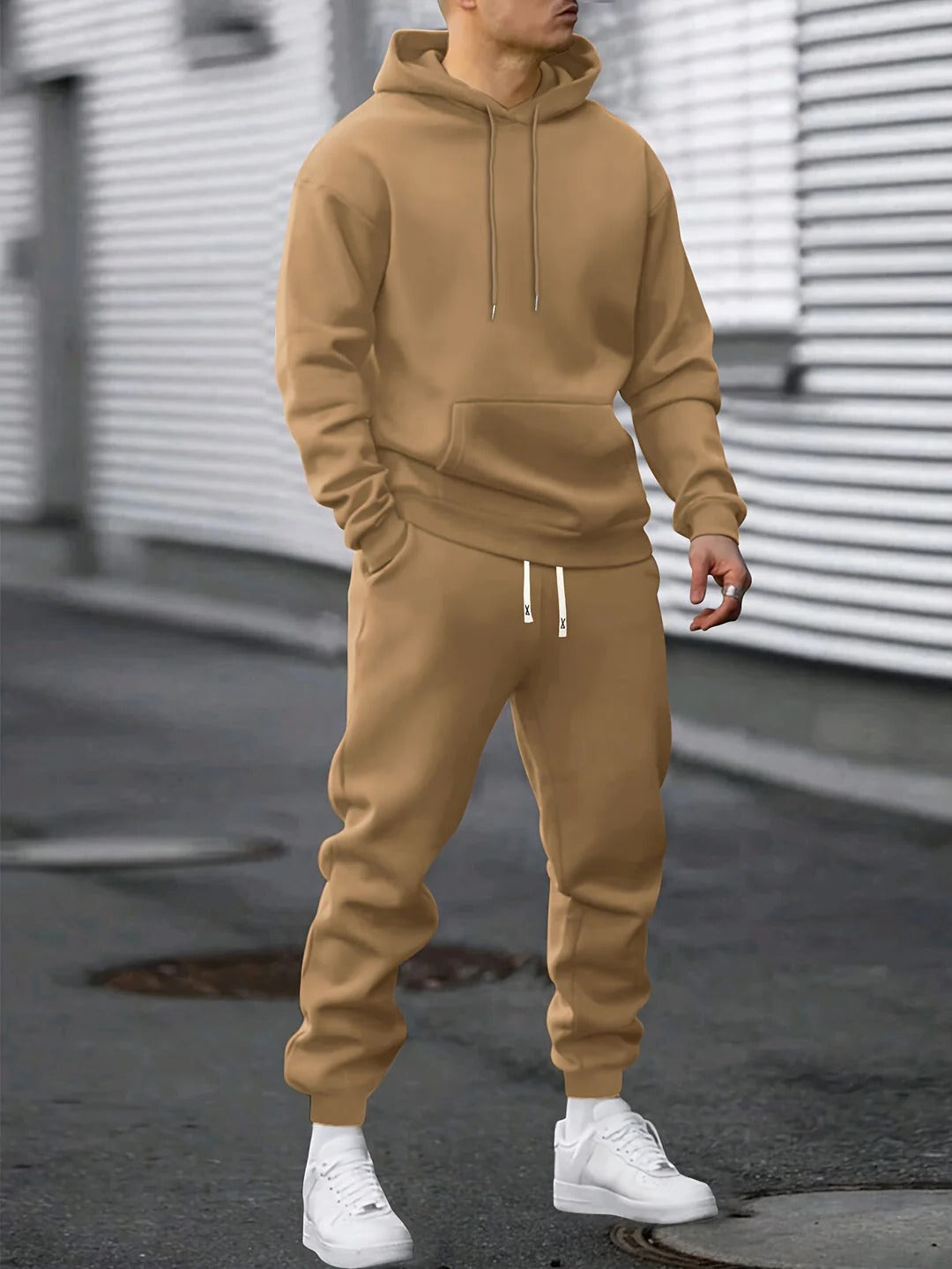 Men's Hoodie and Jogger Set with Drawstring Hood, Adjustable Waist, Tapered Ankle Cuffs
