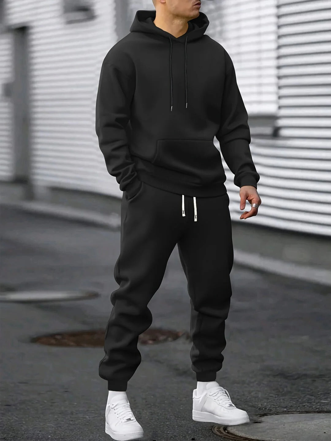 Men's Hoodie and Jogger Set with Drawstring Hood, Adjustable Waist, Tapered Ankle Cuffs
