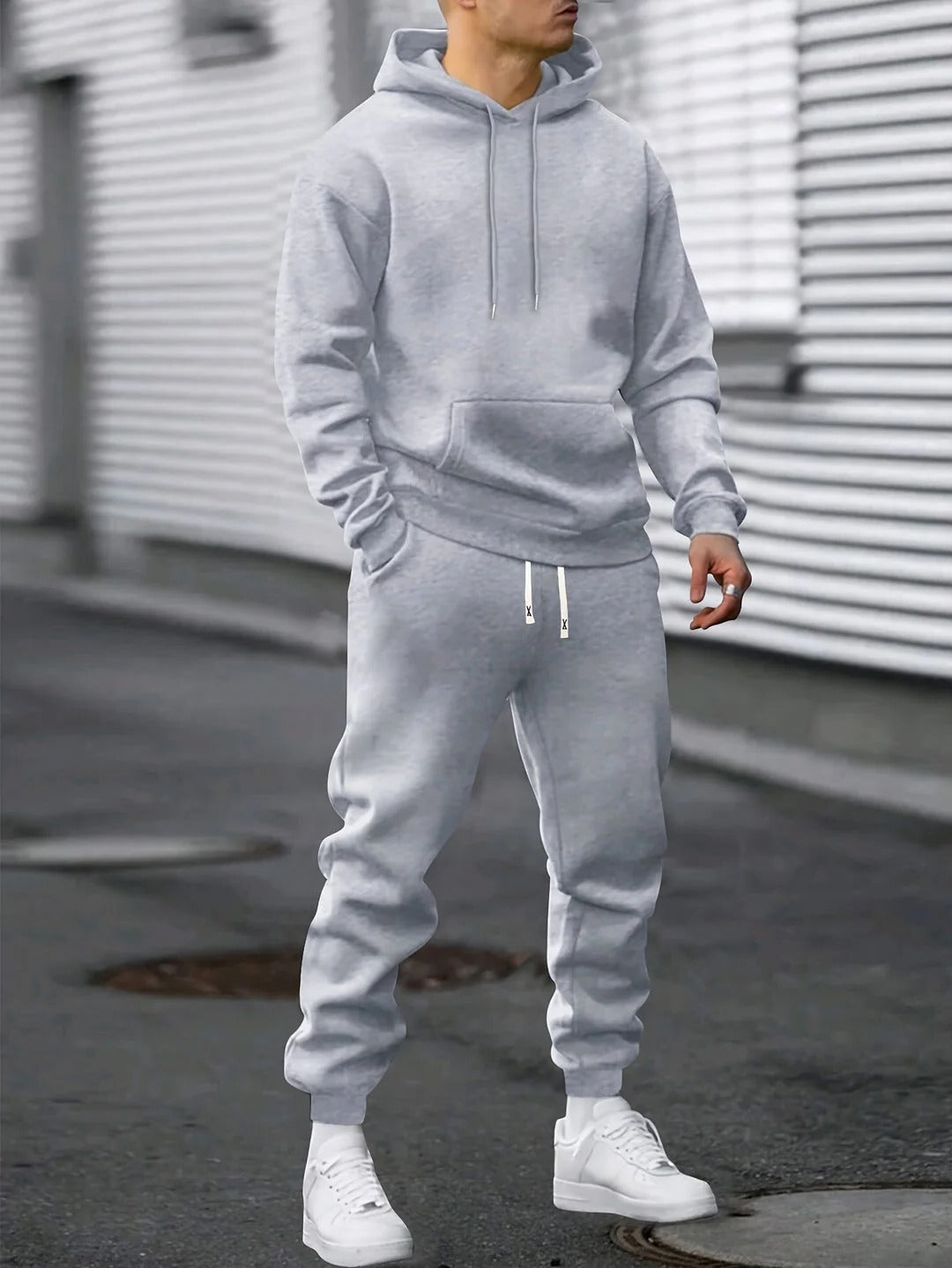 Men's Hoodie and Jogger Set with Drawstring Hood, Adjustable Waist, Tapered Ankle Cuffs
