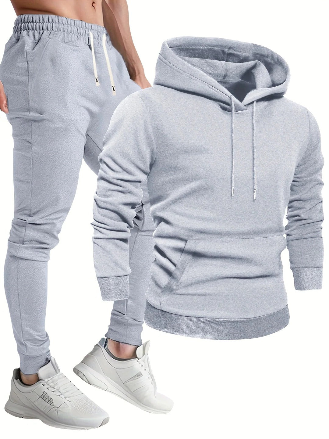 Men's Hoodie and Jogger Set with Drawstring Hood, Adjustable Waist, Tapered Ankle Cuffs