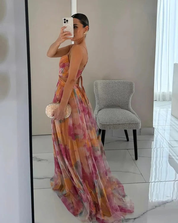Sleeveless Maxi Dress with Adjustable Back Straps and Lightweight Lining, Ankle-Length