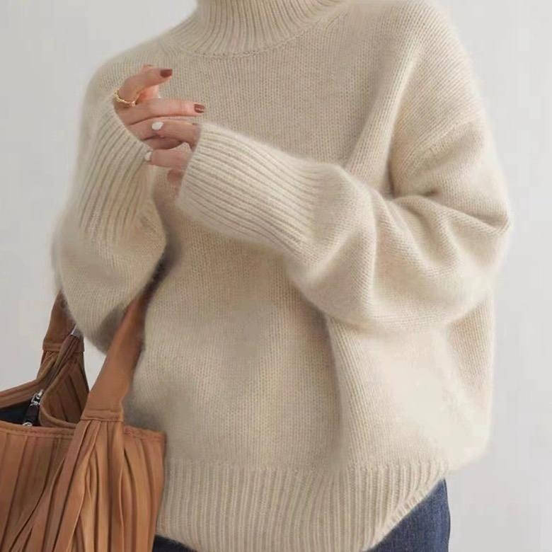 Cashmere Turtleneck Sweater with Lightweight Knit and Loose Layering Fit, Hip-Length Hem