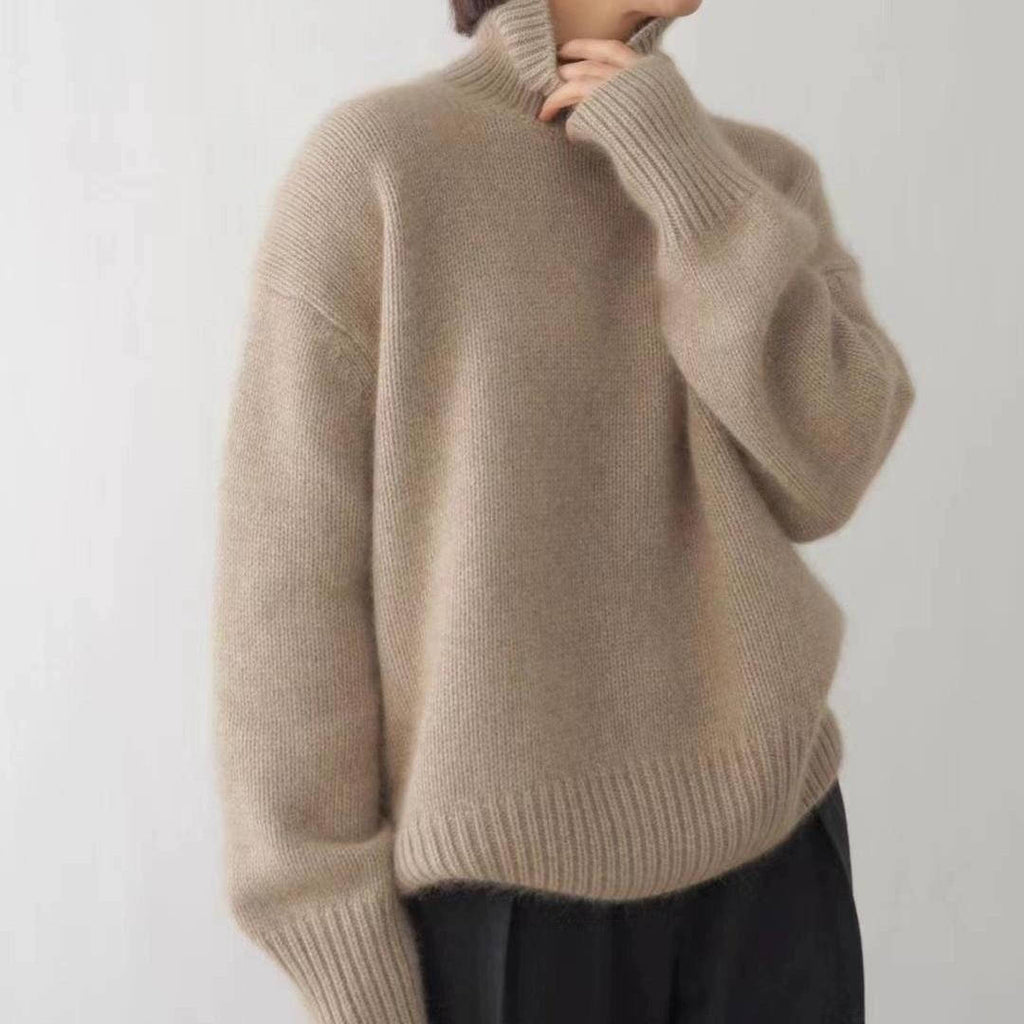 Cashmere Turtleneck Sweater with Lightweight Knit and Loose Layering Fit, Hip-Length Hem