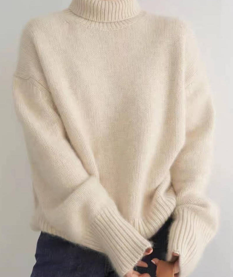 Cashmere Turtleneck Sweater with Lightweight Knit and Loose Layering Fit, Hip-Length Hem
