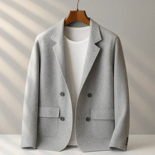 Cashmere Cardigan for Men with V Neck and Suit Style Collar, Anti-Pilling Wool Blend