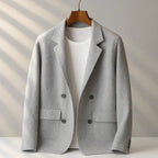 Cashmere Cardigan for Men with V Neck and Suit Style Collar, Anti-Pilling Wool Blend