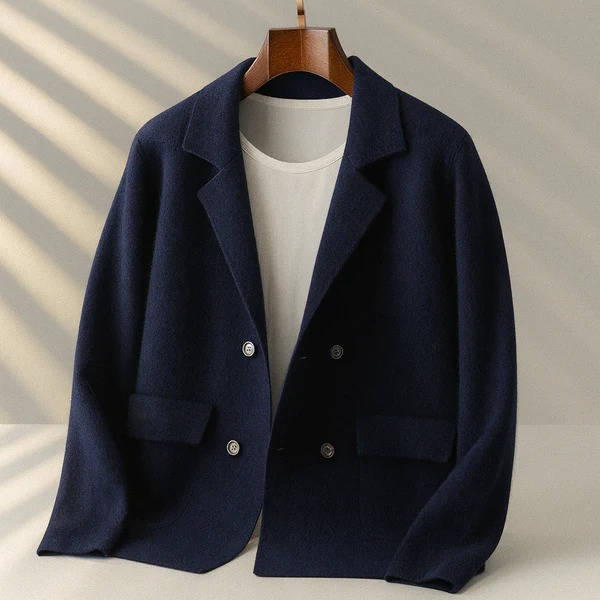 Cashmere Cardigan for Men with V Neck and Suit Style Collar, Anti-Pilling Wool Blend