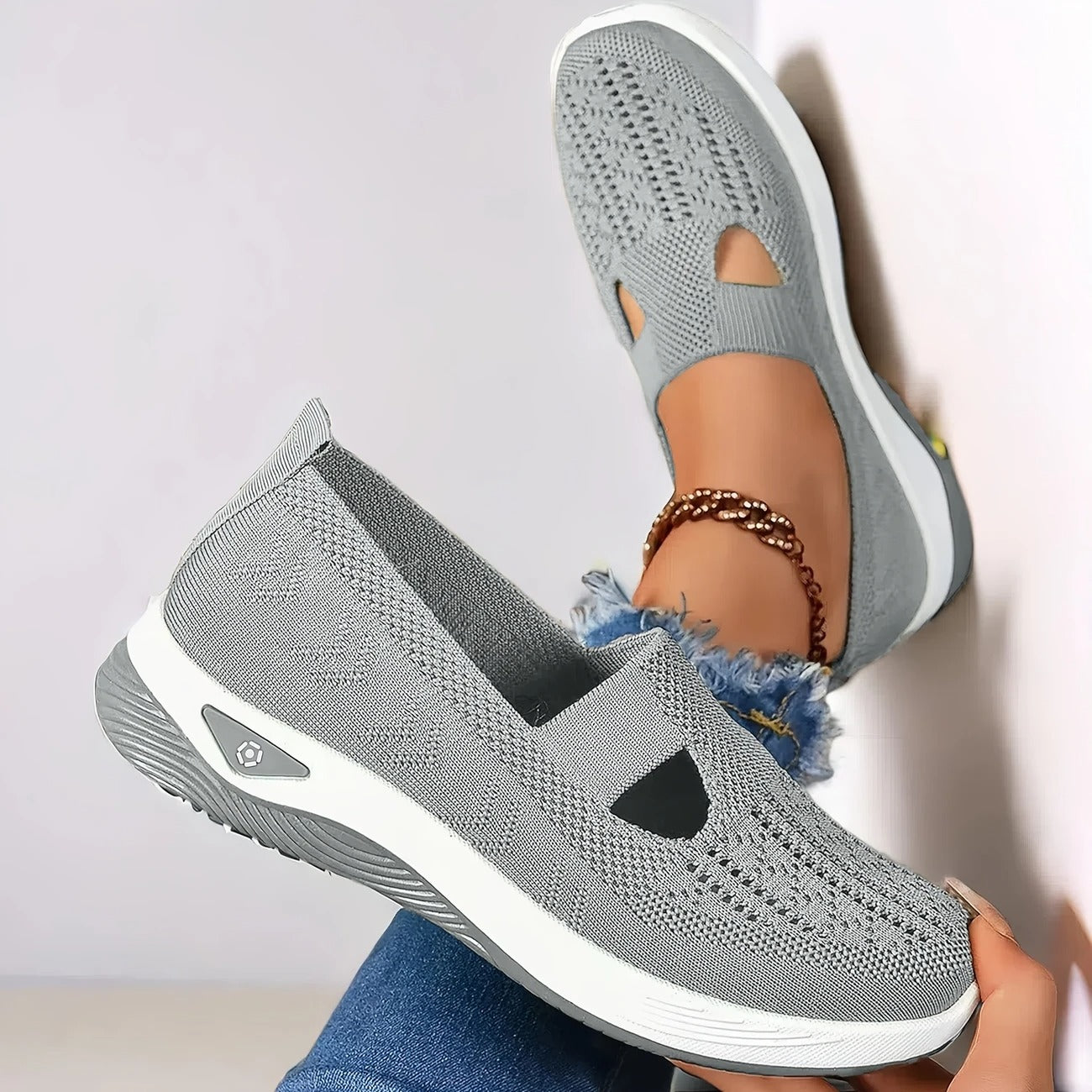 Women's Orthopedic Shoes with Memory Foam Insole and Triple Arch Support, Breathable Knit