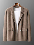Cashmere Cardigan for Men with V Neck and Suit Style Collar, Anti-Pilling Wool Blend