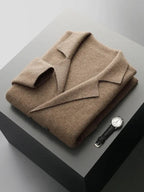 Cashmere Cardigan for Men with V Neck and Suit Style Collar, Anti-Pilling Wool Blend