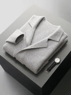 Cashmere Cardigan for Men with V Neck and Suit Style Collar, Anti-Pilling Wool Blend