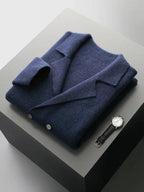 Cashmere Cardigan for Men with V Neck and Suit Style Collar, Anti-Pilling Wool Blend