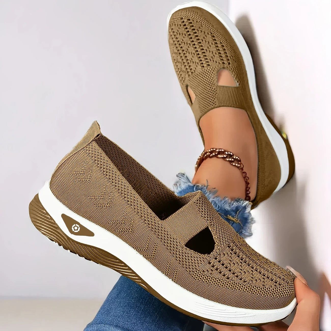Women's Orthopedic Shoes with Memory Foam Insole and Triple Arch Support, Breathable Knit